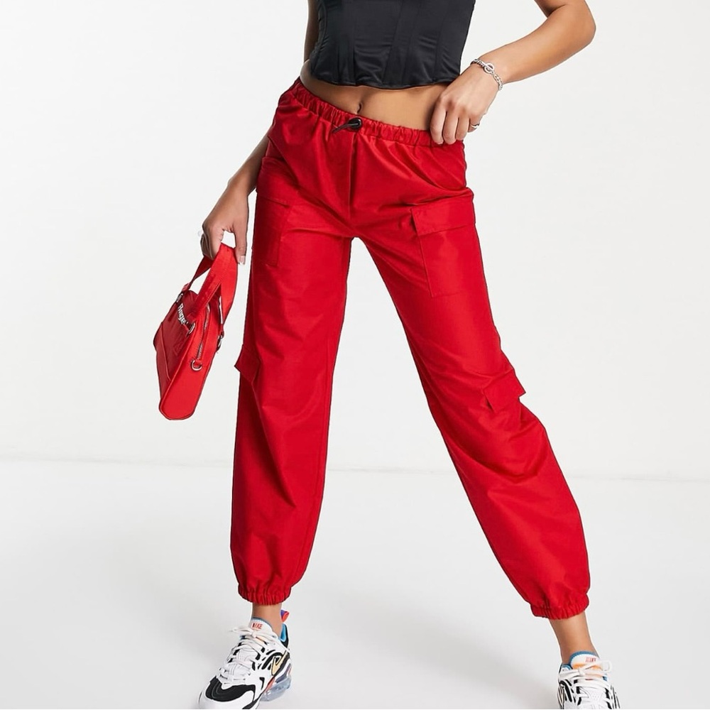 Nylon Red Women's Cargo Pants